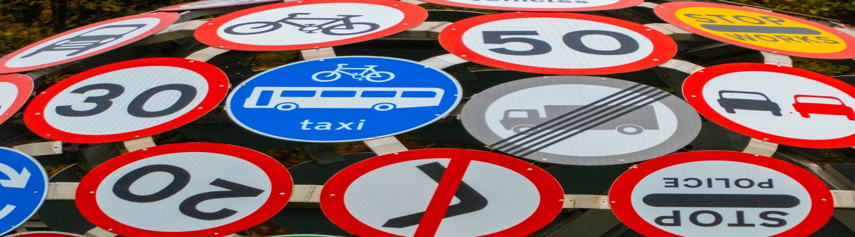 Photo of various road signs.