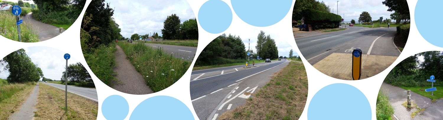 Different images of the highway, footways and cycle pathways along the A259 Chichester to Bognor Regis corridor.