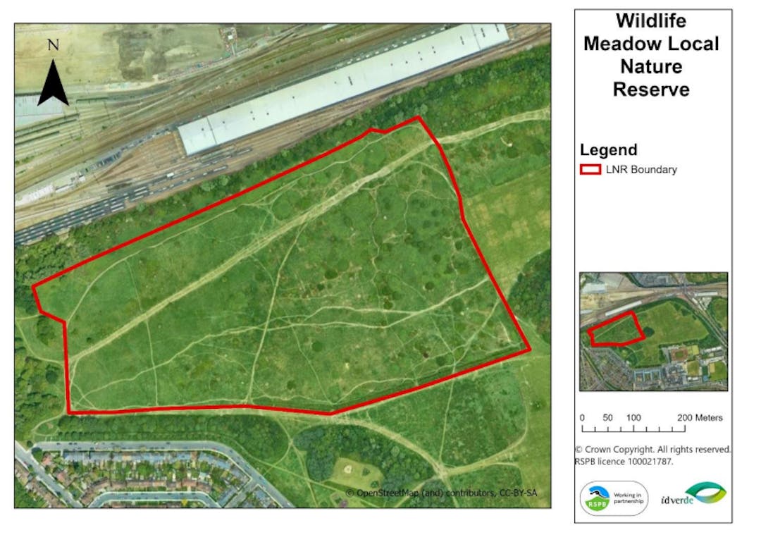 Map of boundary of proposed Scrubs nature reserve, approx 13 hectares in north west corner of the Scrubs.