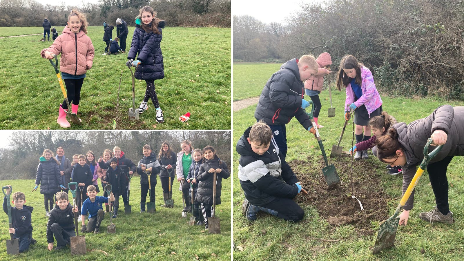 St Joseph school pupils planting orchard trees at St Cyres Park with the Vale Local Nature Partnership