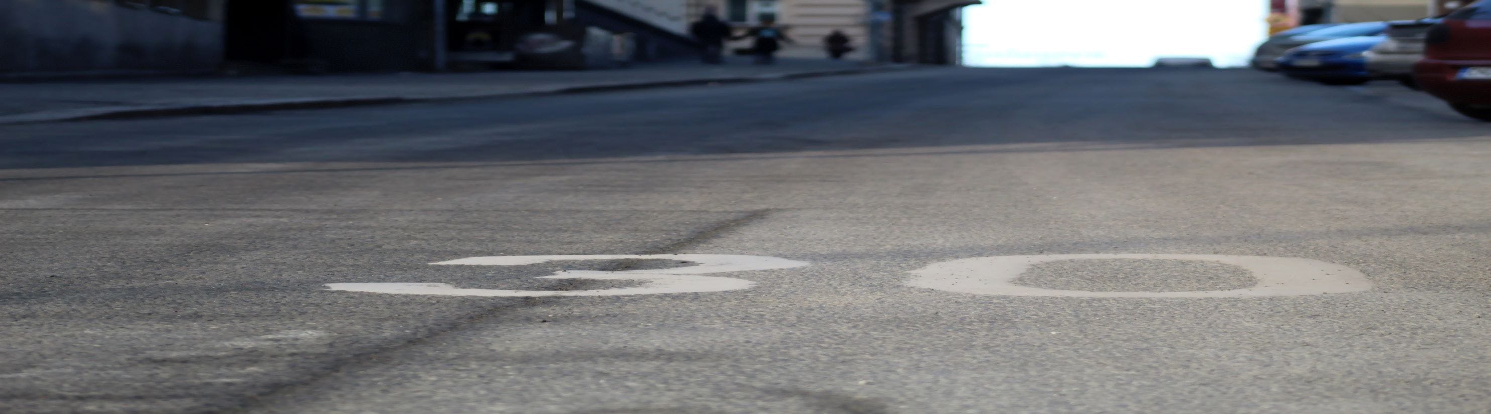 Photo of 30 painted on road.