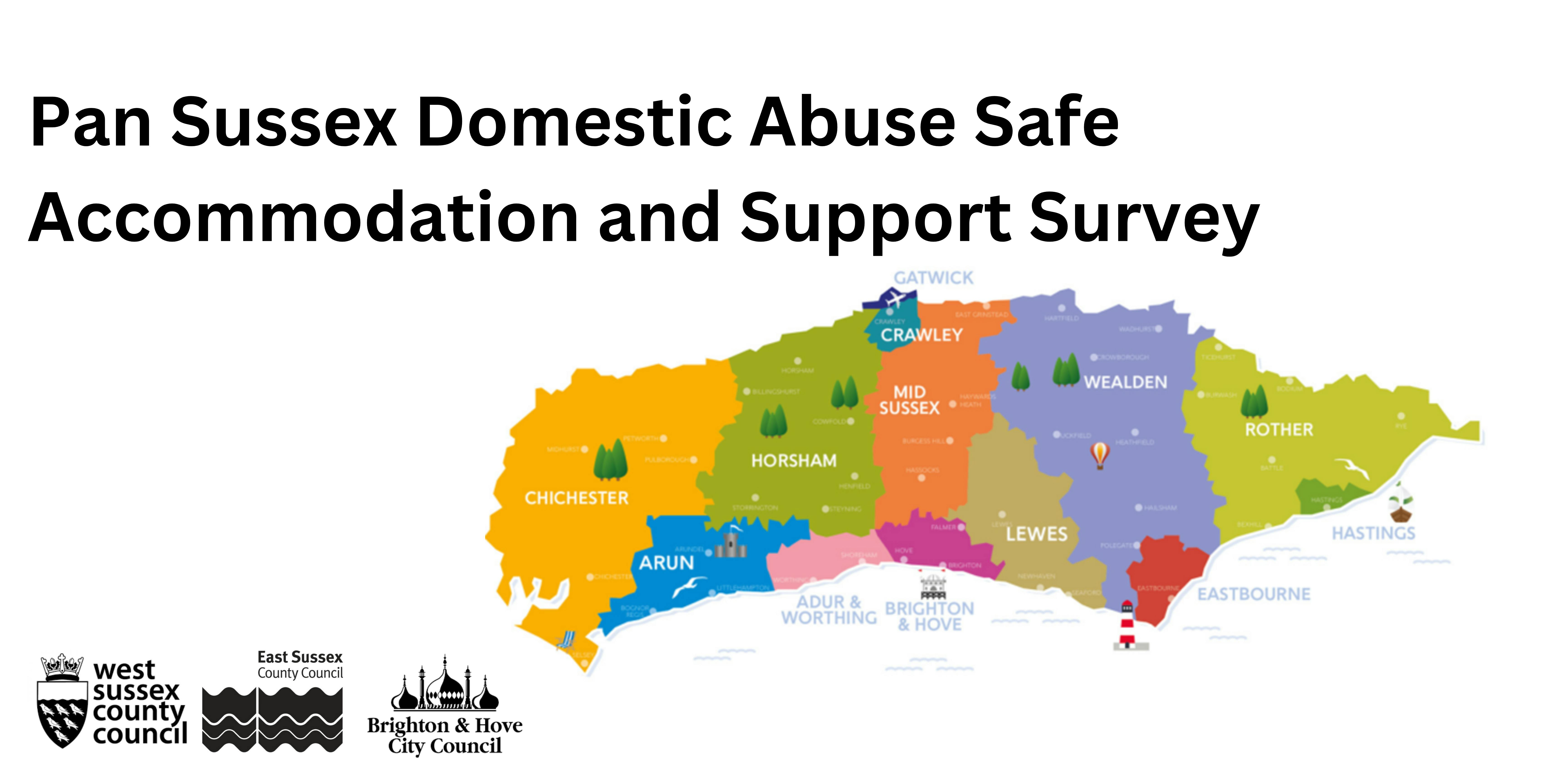 Map of Sussex with logos of West Sussex County Council, East Sussex County Council and Brighton and Hove City Council