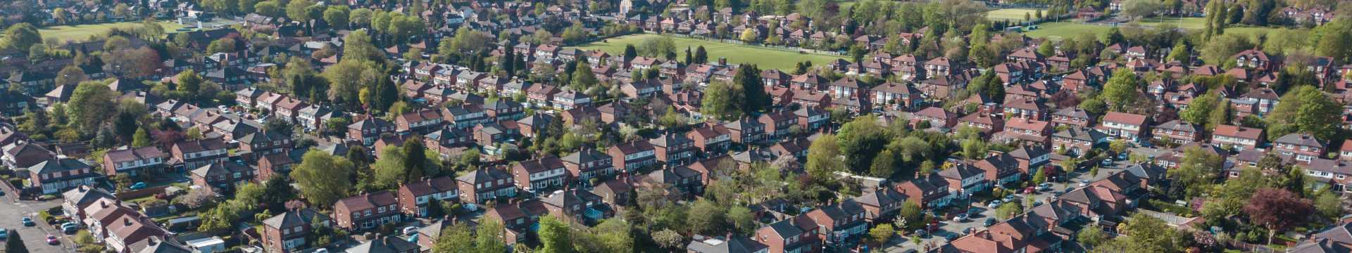 Aerial view of rows of houses