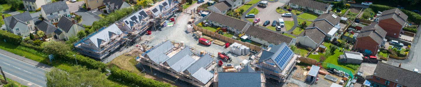 Aerial view of a council housing development in Clyro, Powys.