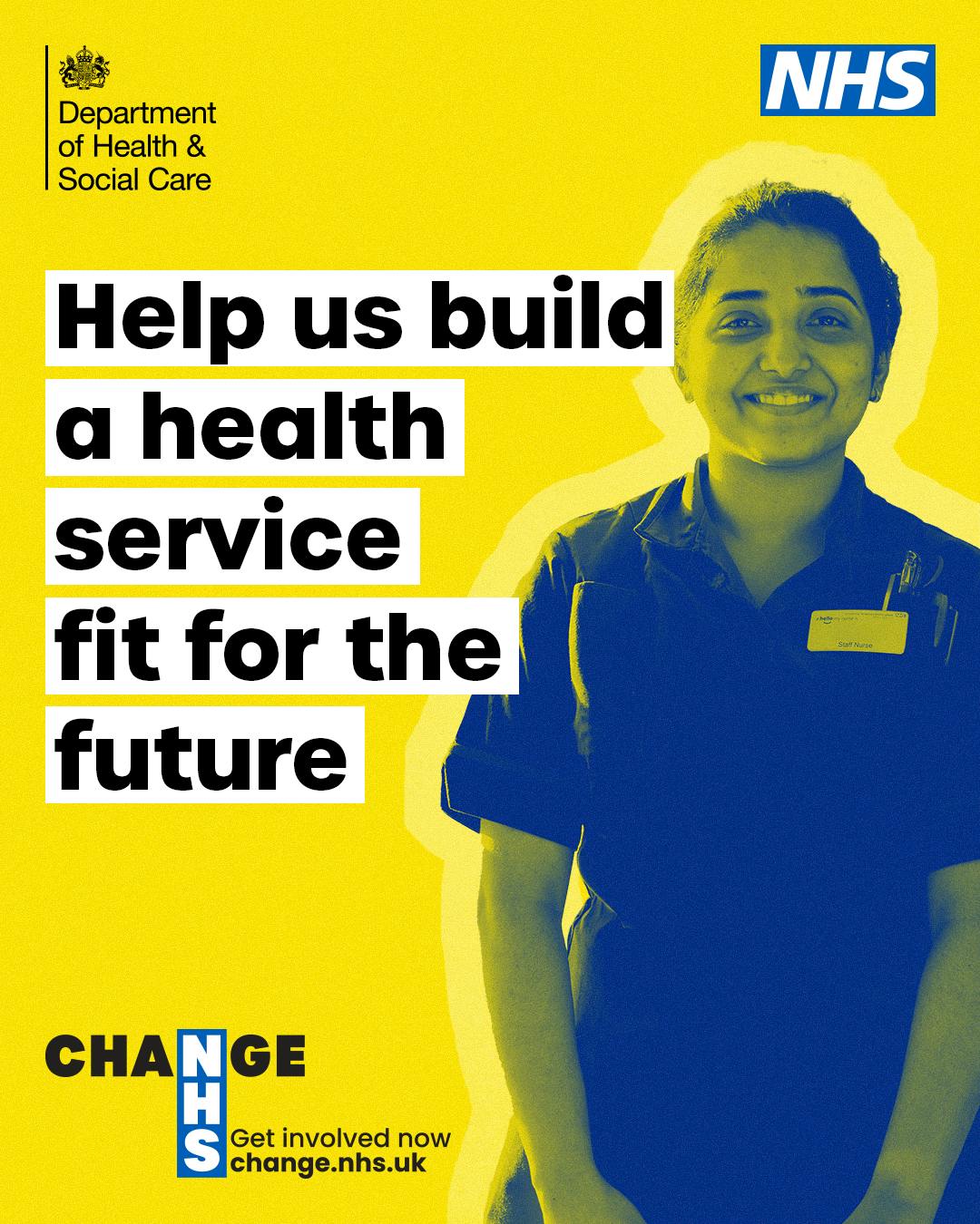 Image with a nurse , Text:  Helping shape a health service fit for the future