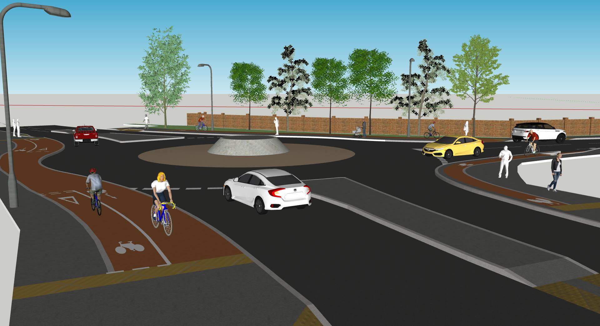 Computer generated impression of the new roundabout at Holyport including single lane approach and new bike lanes