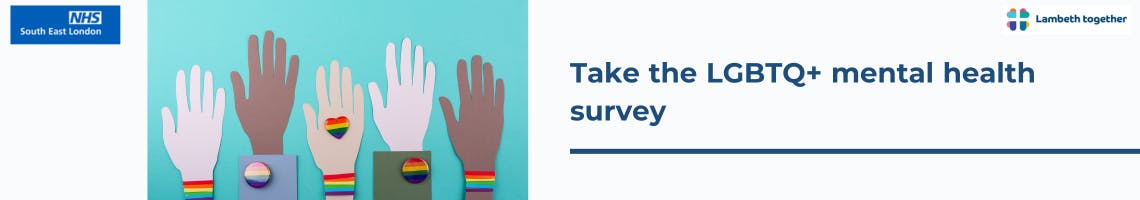 Text reads: Take the LGBTQ+ mental health survey