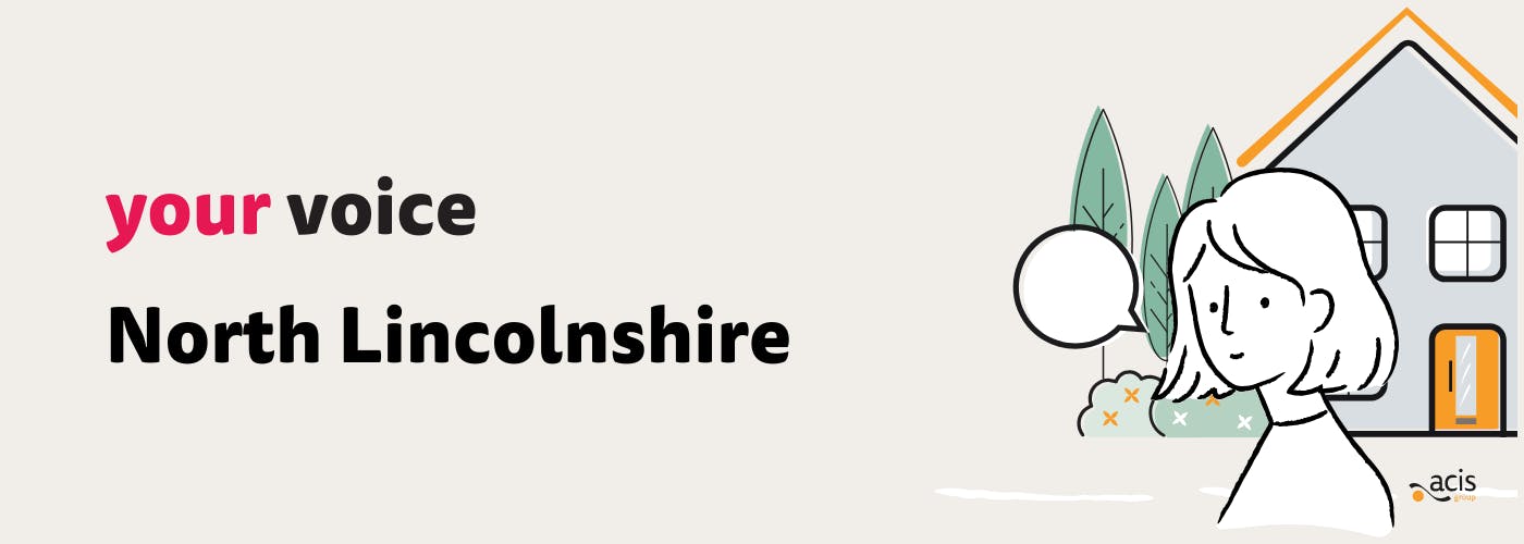 Your Voice North Lincolnshire with a drawing of a woman in front of a house