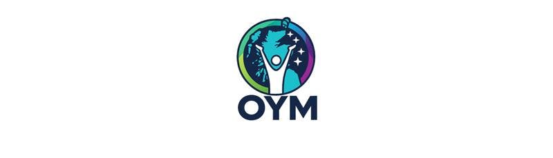 OYM logo with a stylised globe and person raising their arms, centred on a white rectangular banner background.