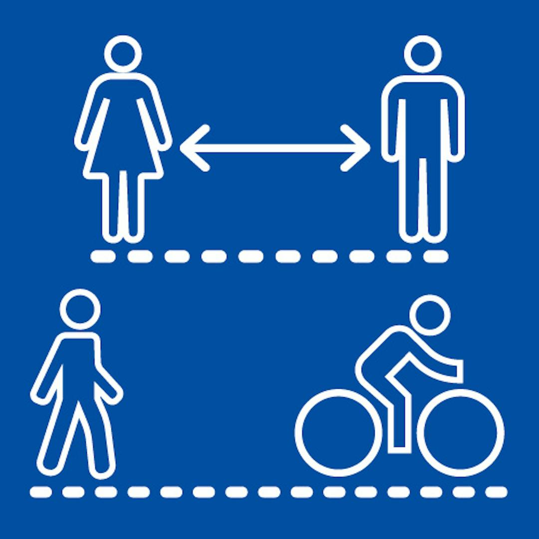 Image of two people social distancing, and a pedestrian and cyclist