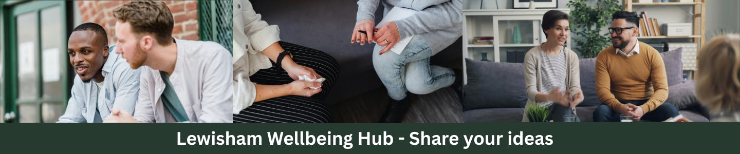 Banner including three images: people doing different creative activities, gardening, painting, coocking