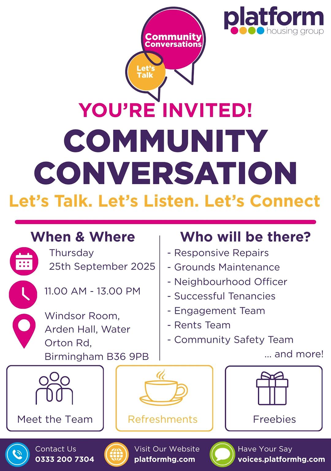 Poster promoting activities at Louth Community Conversation Trinity Centre LN11 8DJ on 19th February from 10am to 2pm