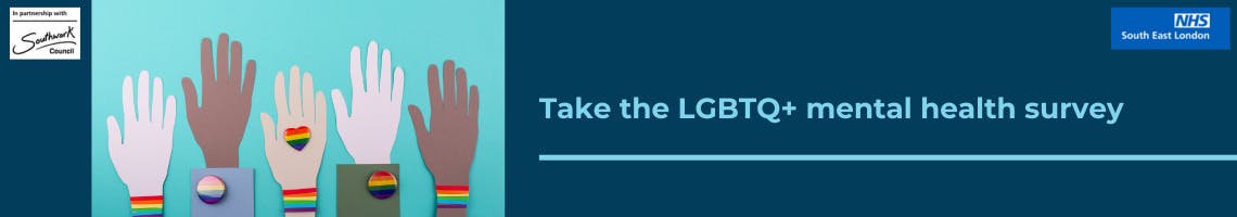 Text reads: Take the LGBTQ+ mental health survey
