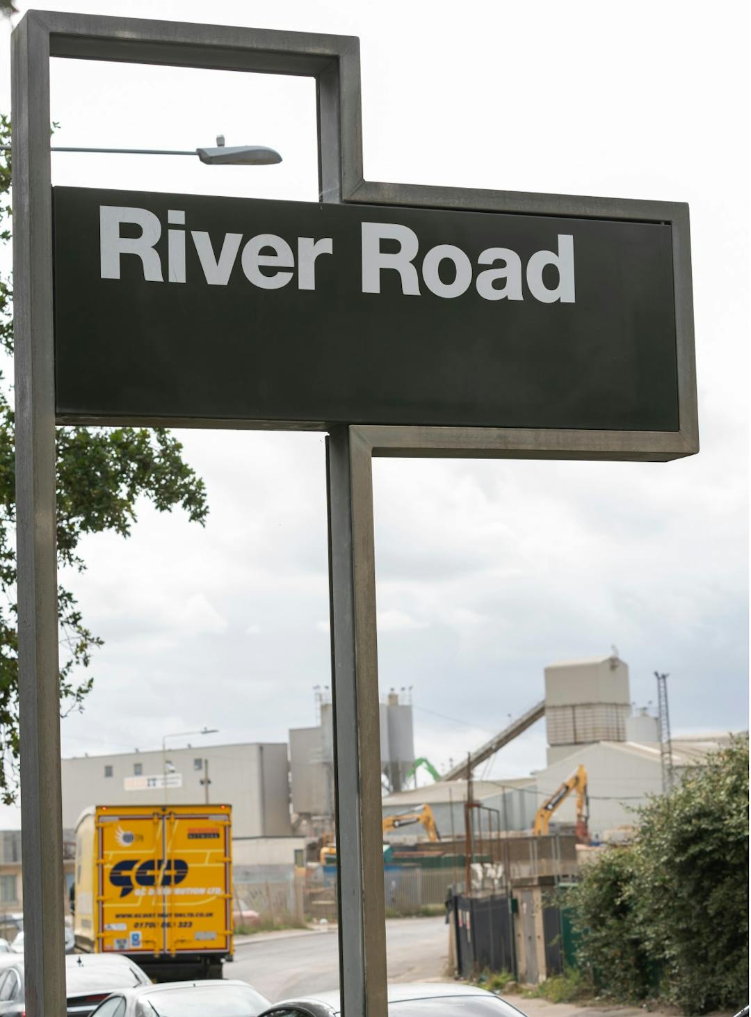 The sign at the entrance to the River Road Industrial area