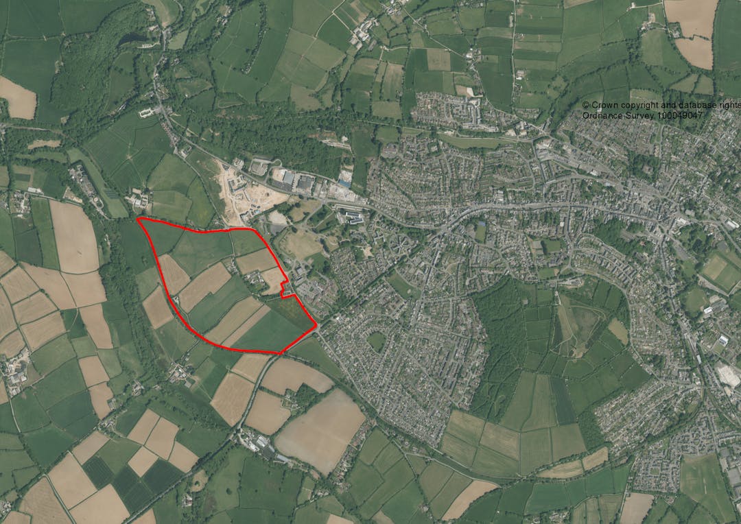 Aerial image of Bodmin showing the St Lawrence urban extension area