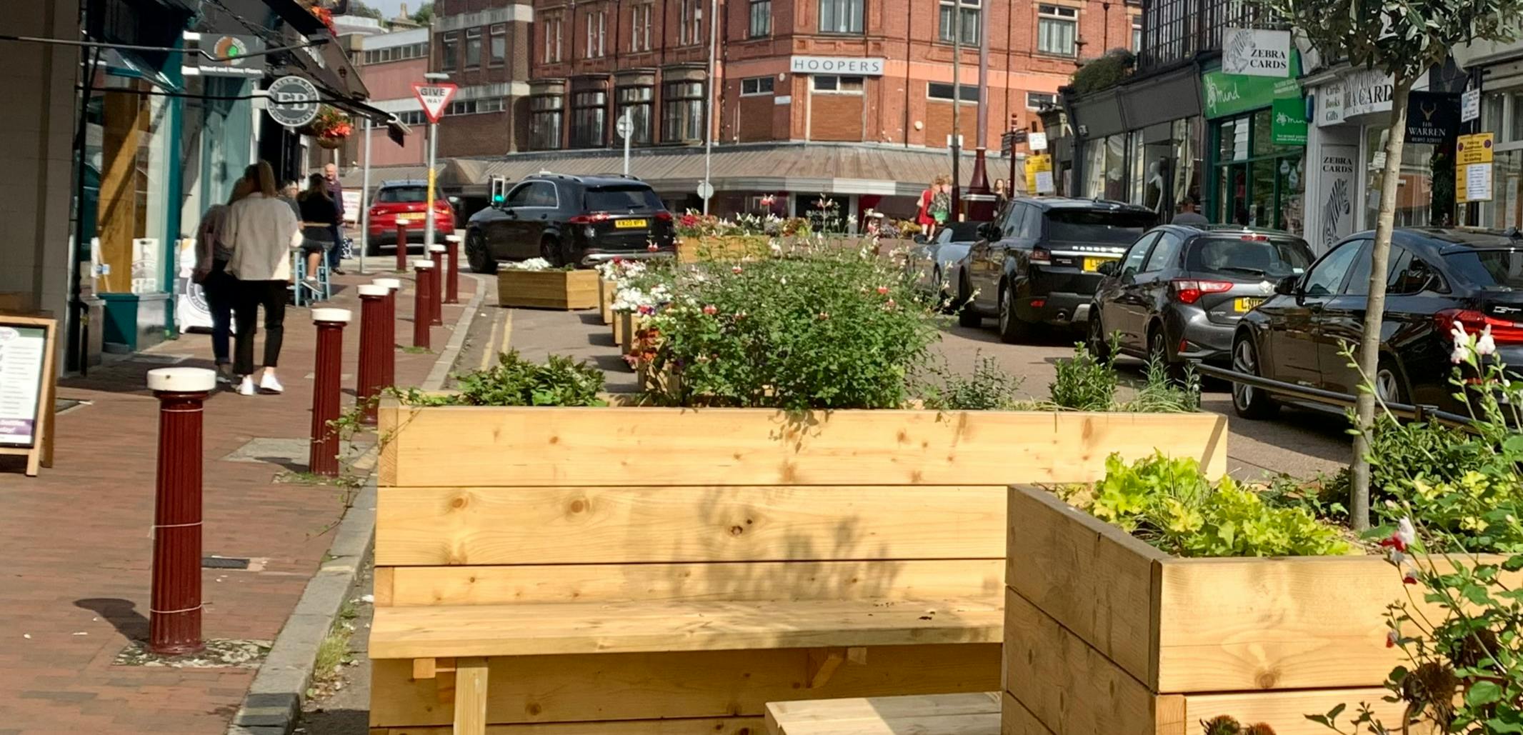 Parklets and planters at the Northern end of the High Street, Tunbridge Wells