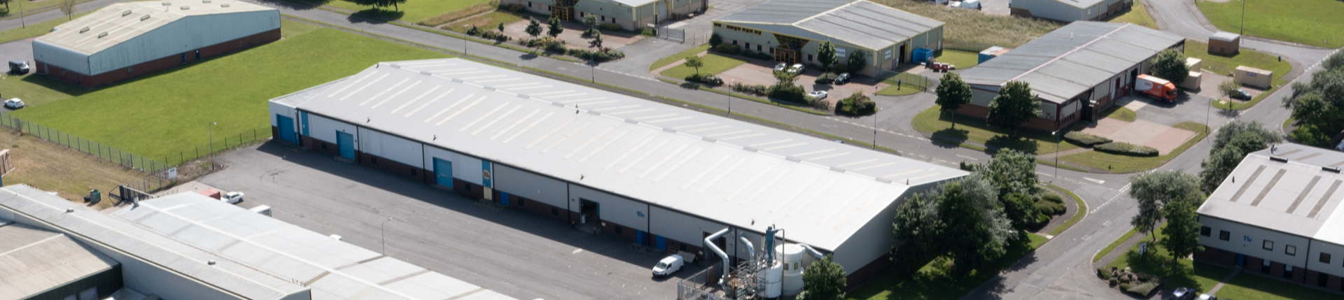 Aerial view of a business park in Hartlepool showing a number of business units