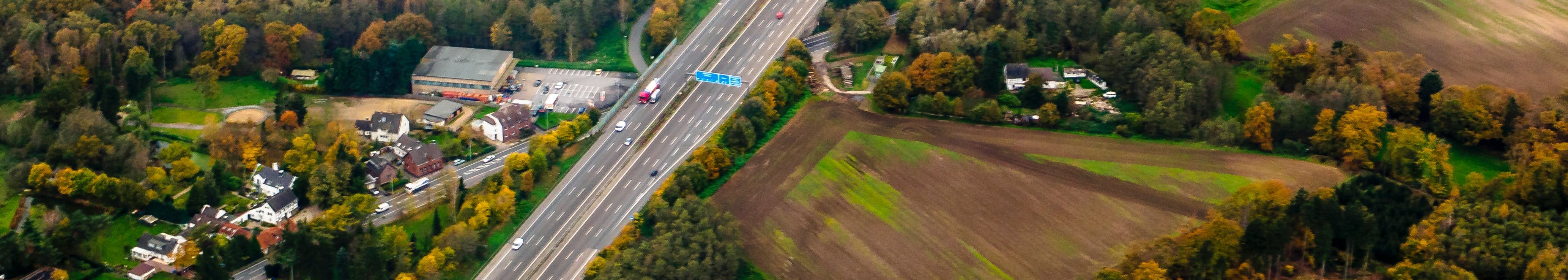 Overhead view of roads and fields