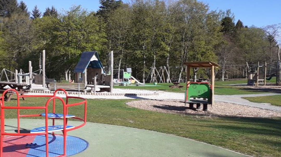 Aden Country Park Play Area has a large variety of play equipment for a wide range of users in a woodland setting 