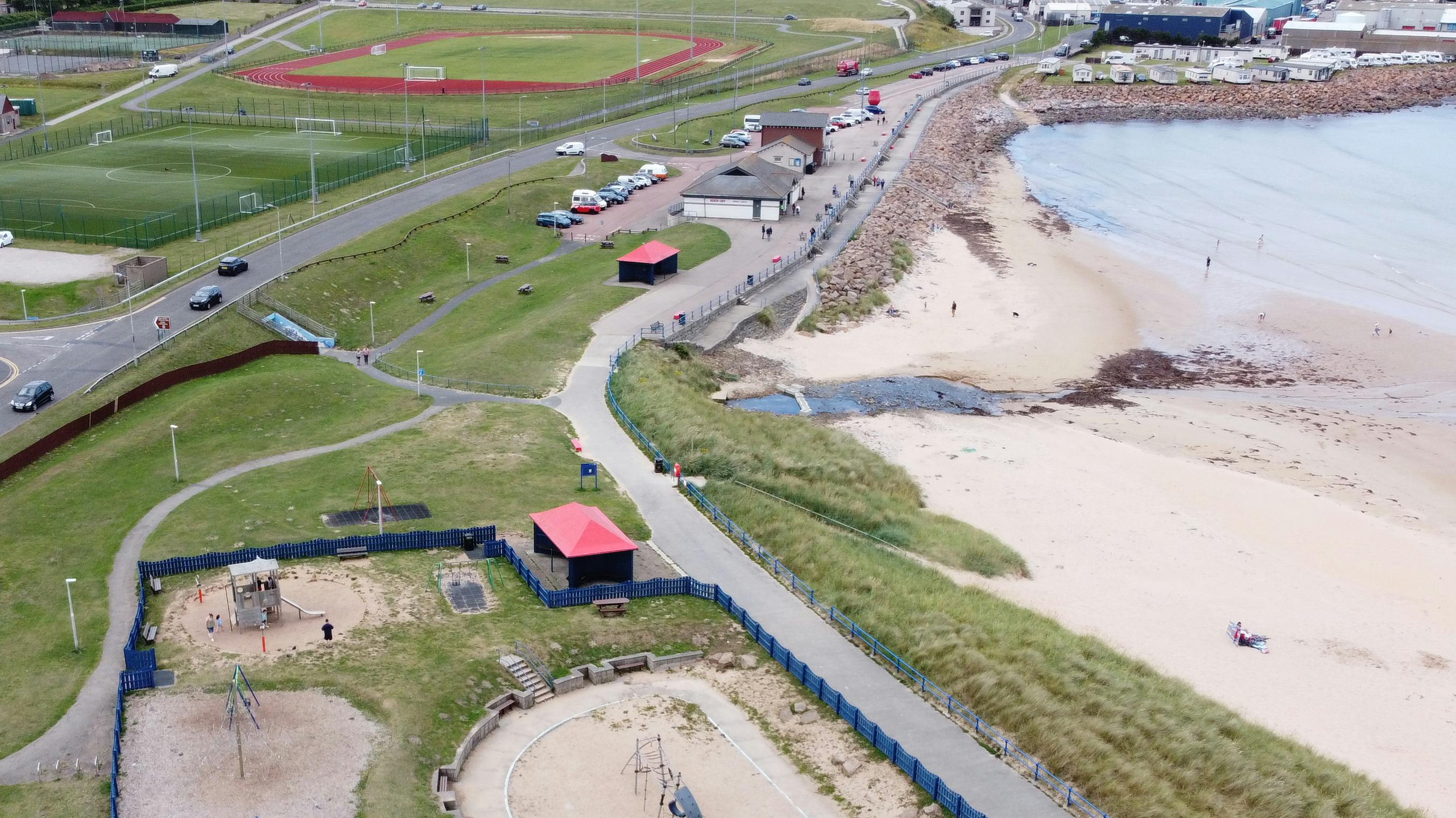 Aerial view of Fraserburgh beach and The Esplanade