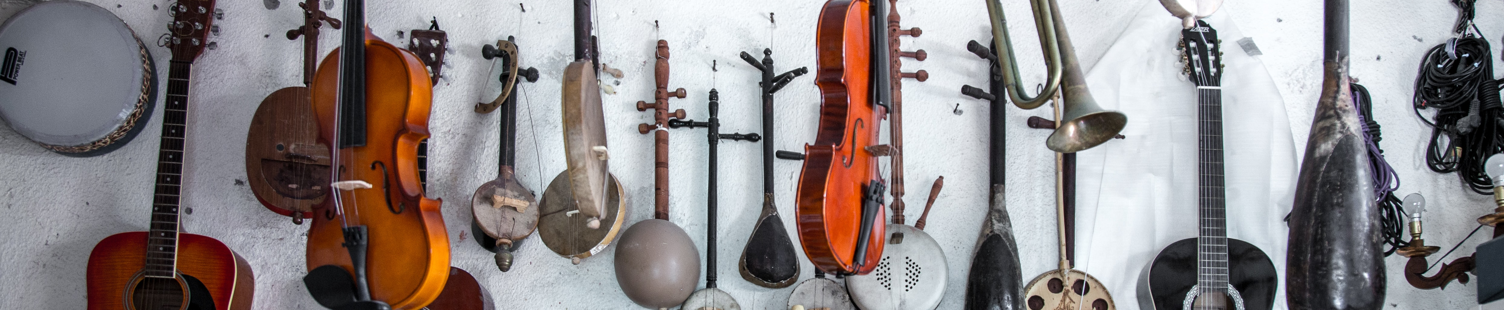 Different musical instruments laid down