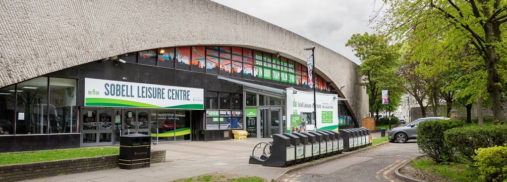 A picture of the outside of the Sobell Leisure Centre in Islington