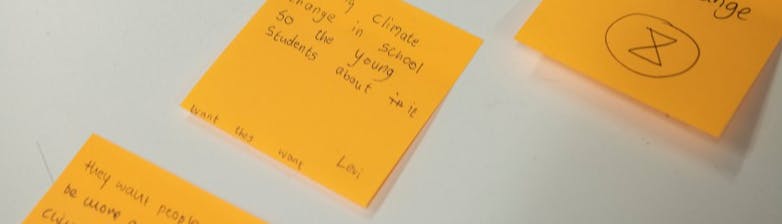 Post it notes with handwritten ideas about climate change