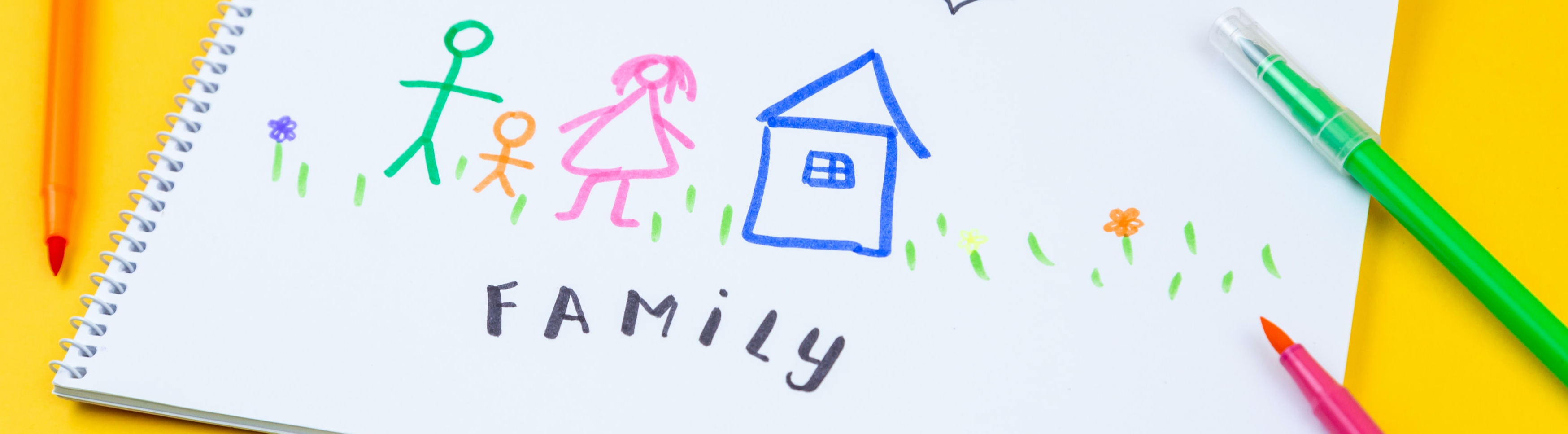 Child's drawing of family and house