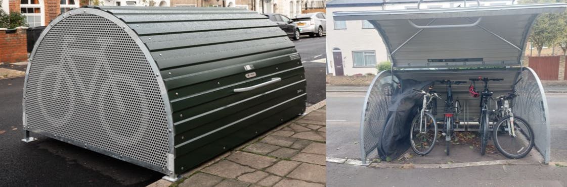 This is a photograph of a bike hangar