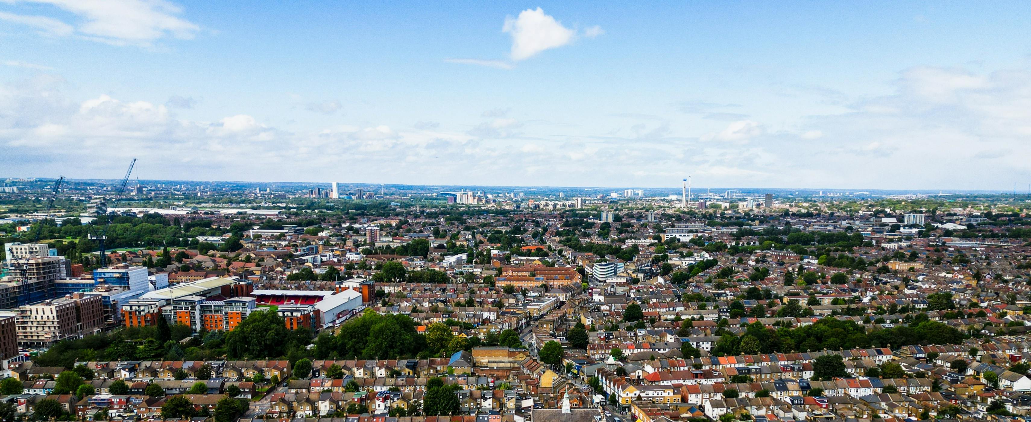 Aerial view of Epping Forest looking towards Lee Valley