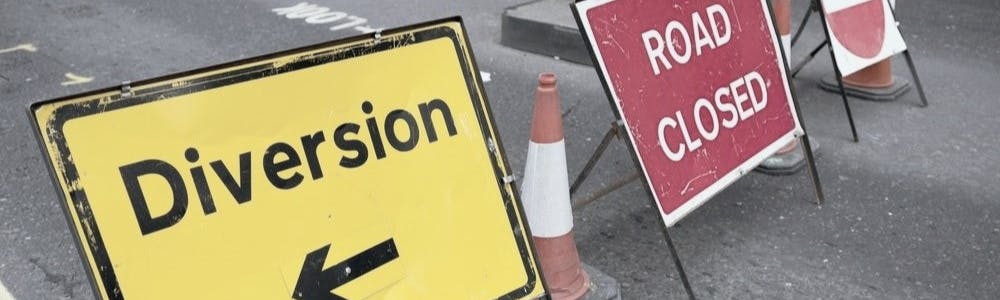 Diversion and road closed signs