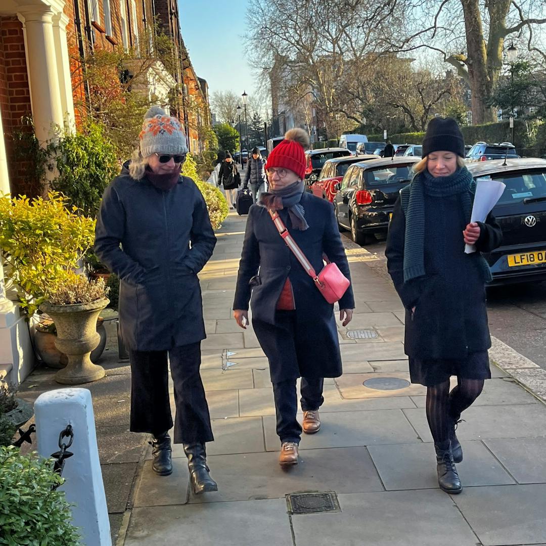 Image is of three people on a guided walk near our Chelsea hospital