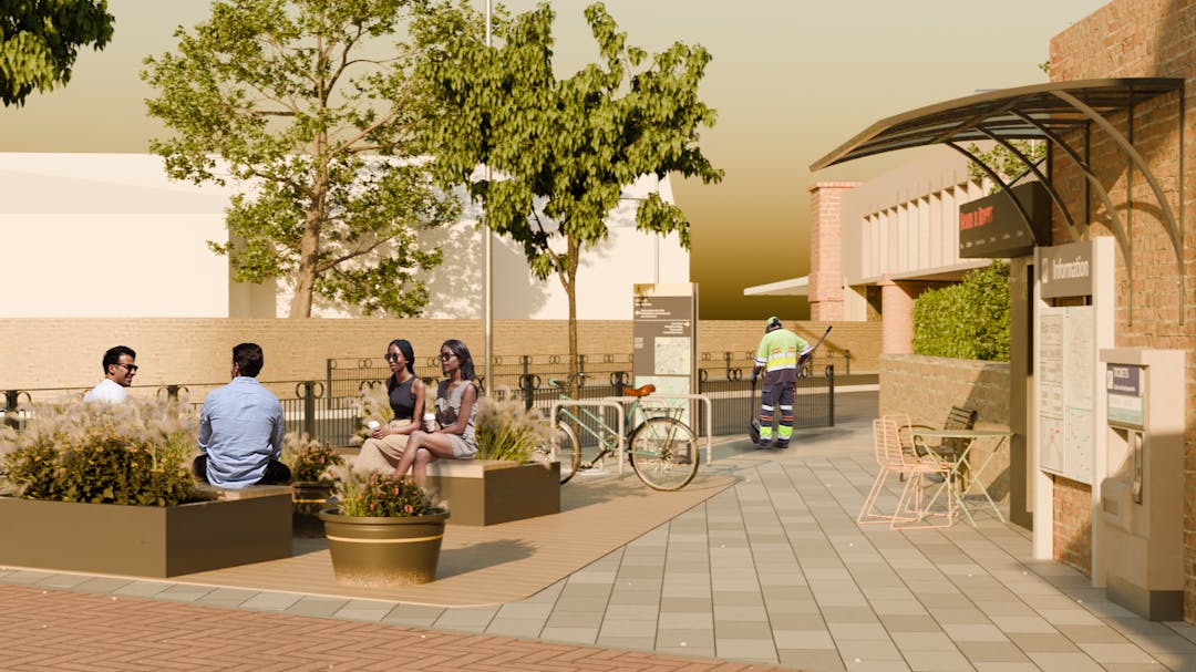 CGI image of public space at Isleworth station