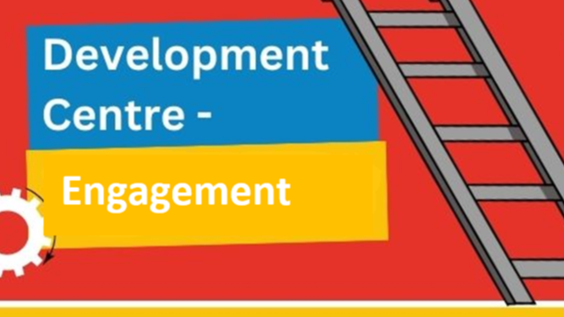 Development Centre - Engagement text shown with coggs and a ladder