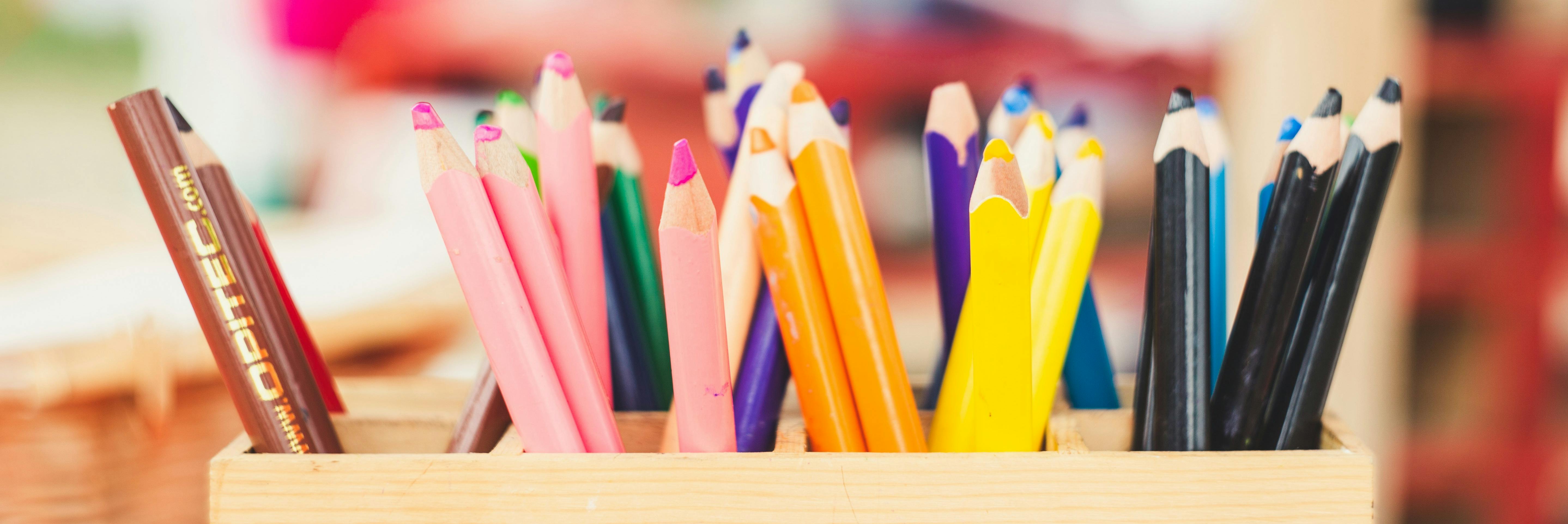 Coloured pencils in a box