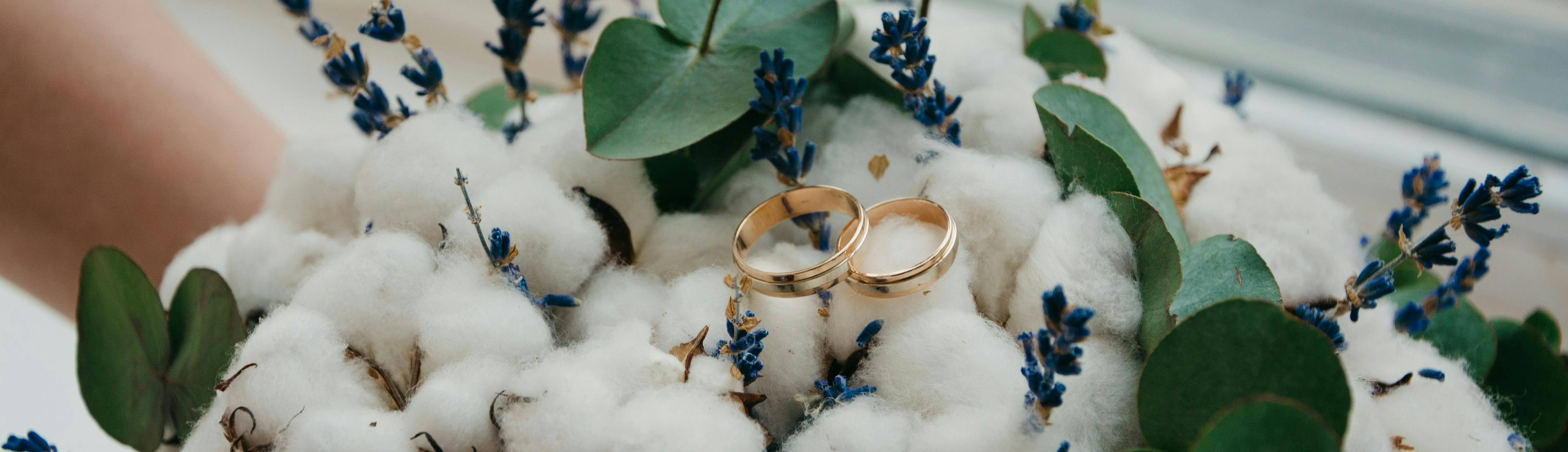 Wedding rings on winter flowers