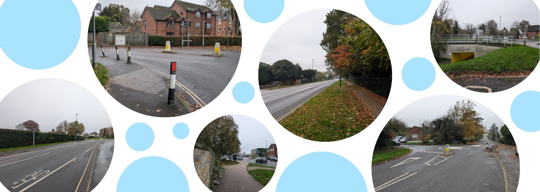 Decorative banner showing transport related pictures from the roads and junctions being considered.