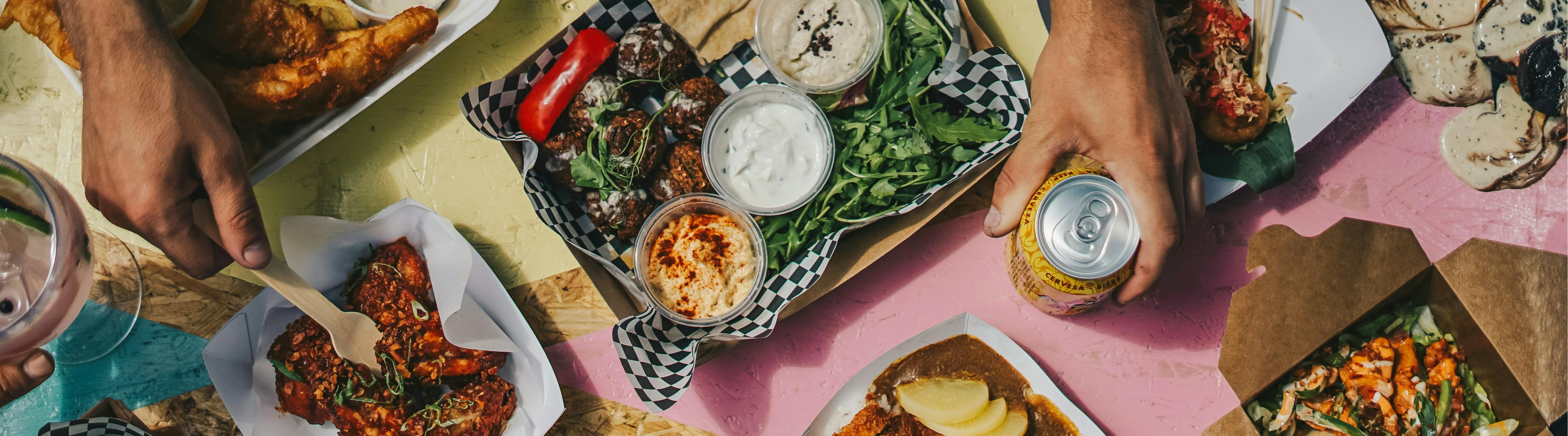 A table with dishes of different foods