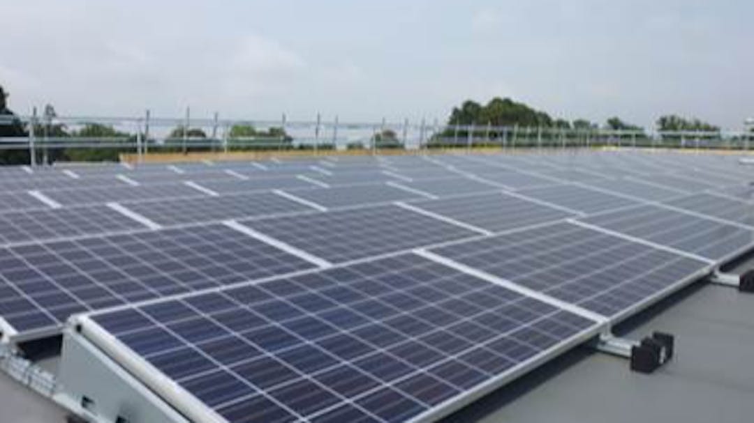 Solar panels on the roof of a school