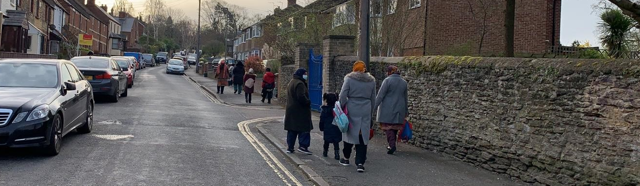Families walking to school