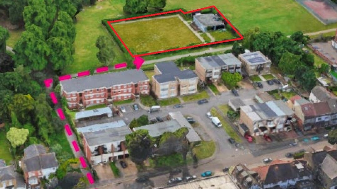 Aerial view of the Elmhurst Gardens and Pavilion