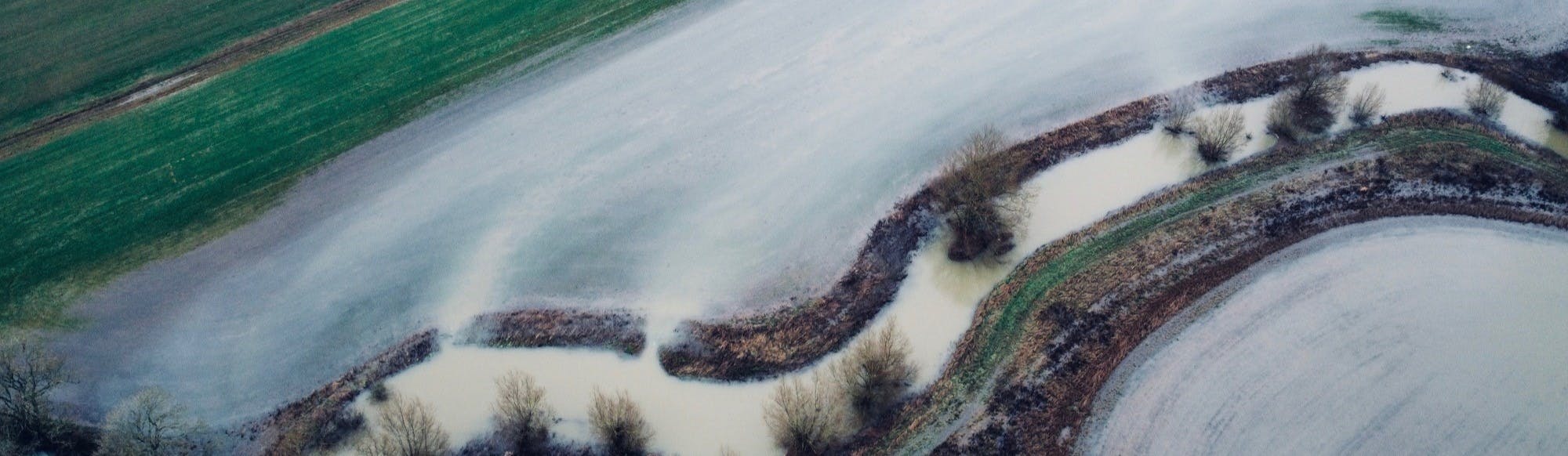 Flooded fields in the Evenlode catchment taken from a drone. Credit - David Gasca