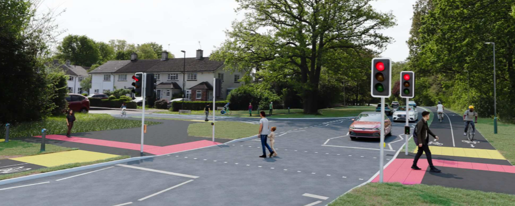 Artists impression of cycling and walking improvements along Northgate Avenue, Crawley.