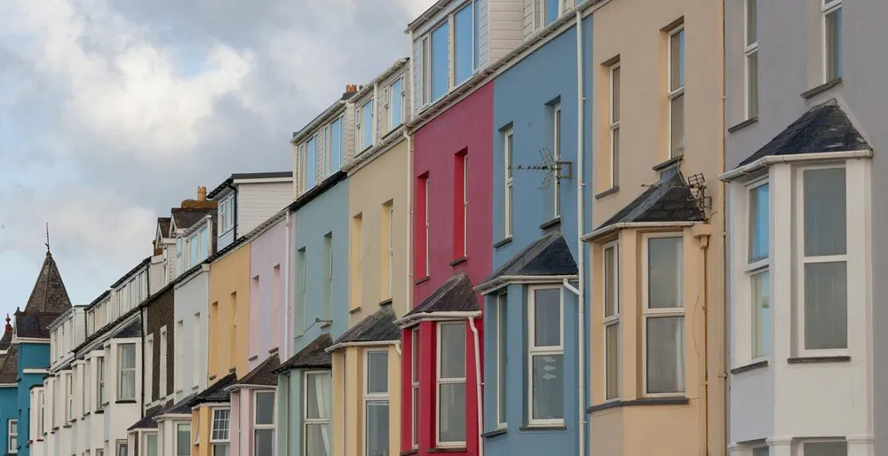 Row of colourful terraced houses