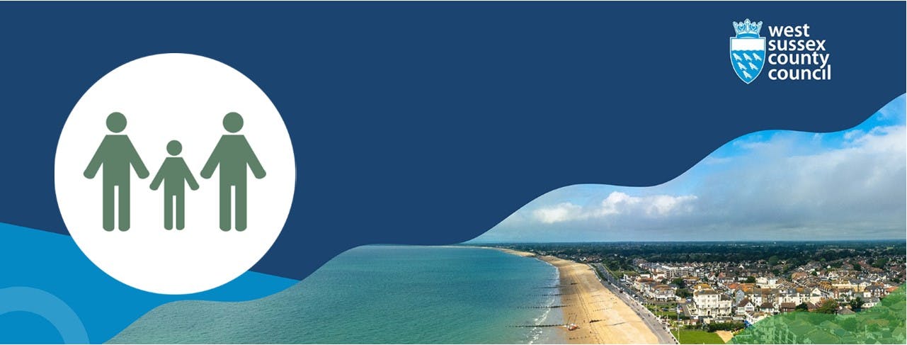 West Sussex County Council branding image with photo of coastal town, and Family Learning logo overlaid on right.  