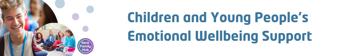 Two images of children and young people talking. Banner reads: Children and young people's emotional wellbeing support.