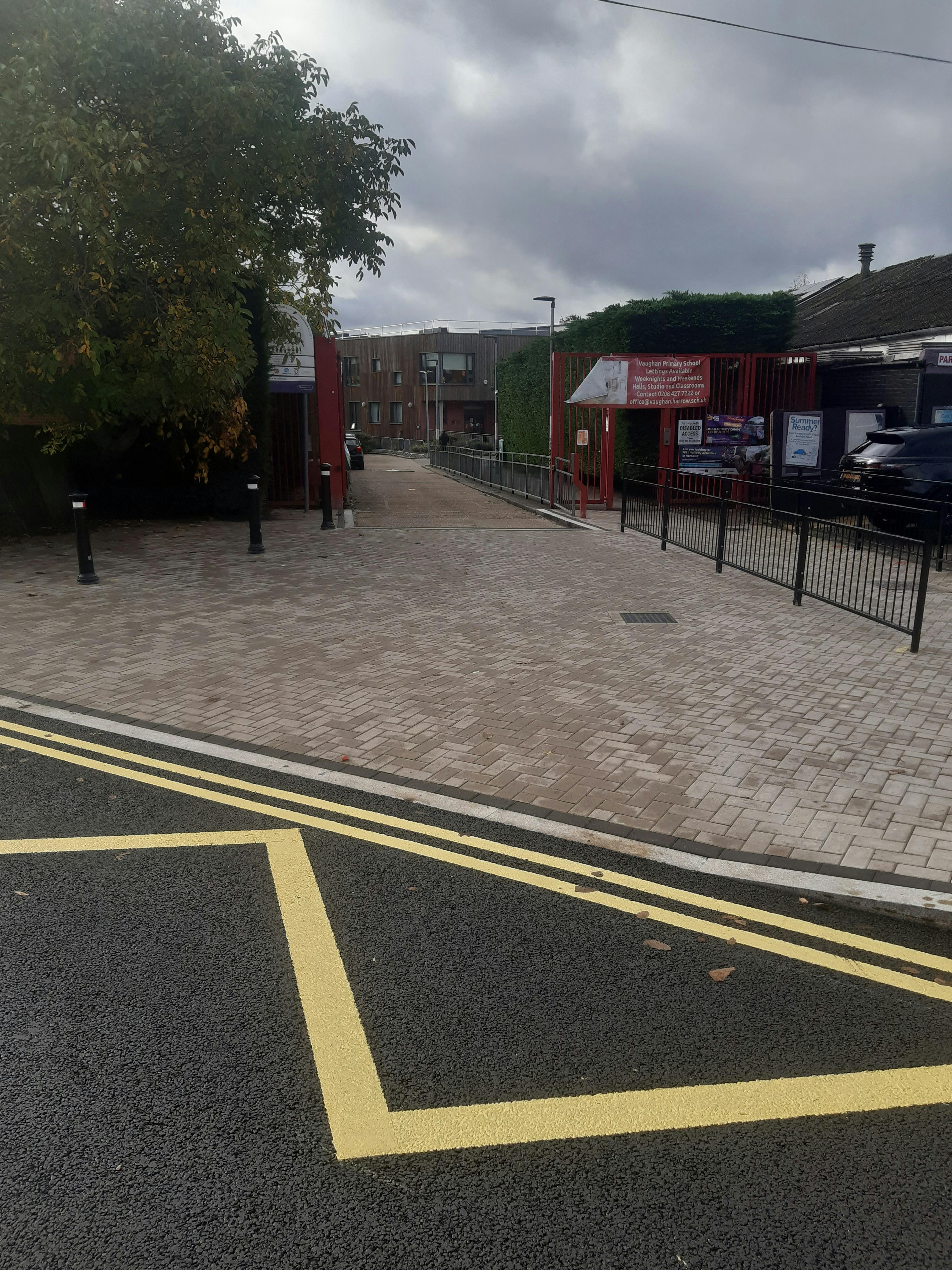 New paving and refreshed road markings outside Vaughan Primary School