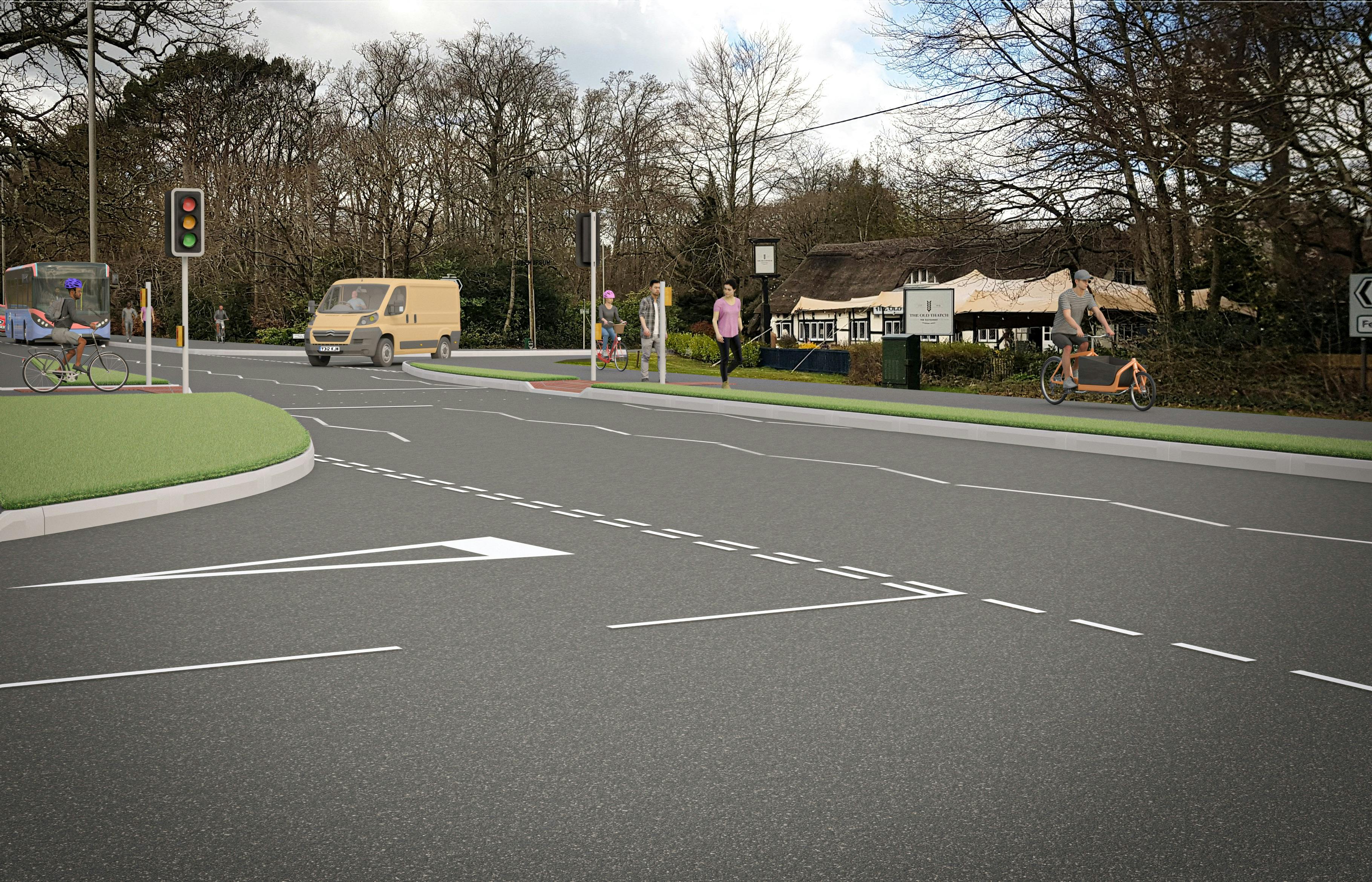 Stapehill Road/Wimborne Road West junction looking towards Uddens Drive