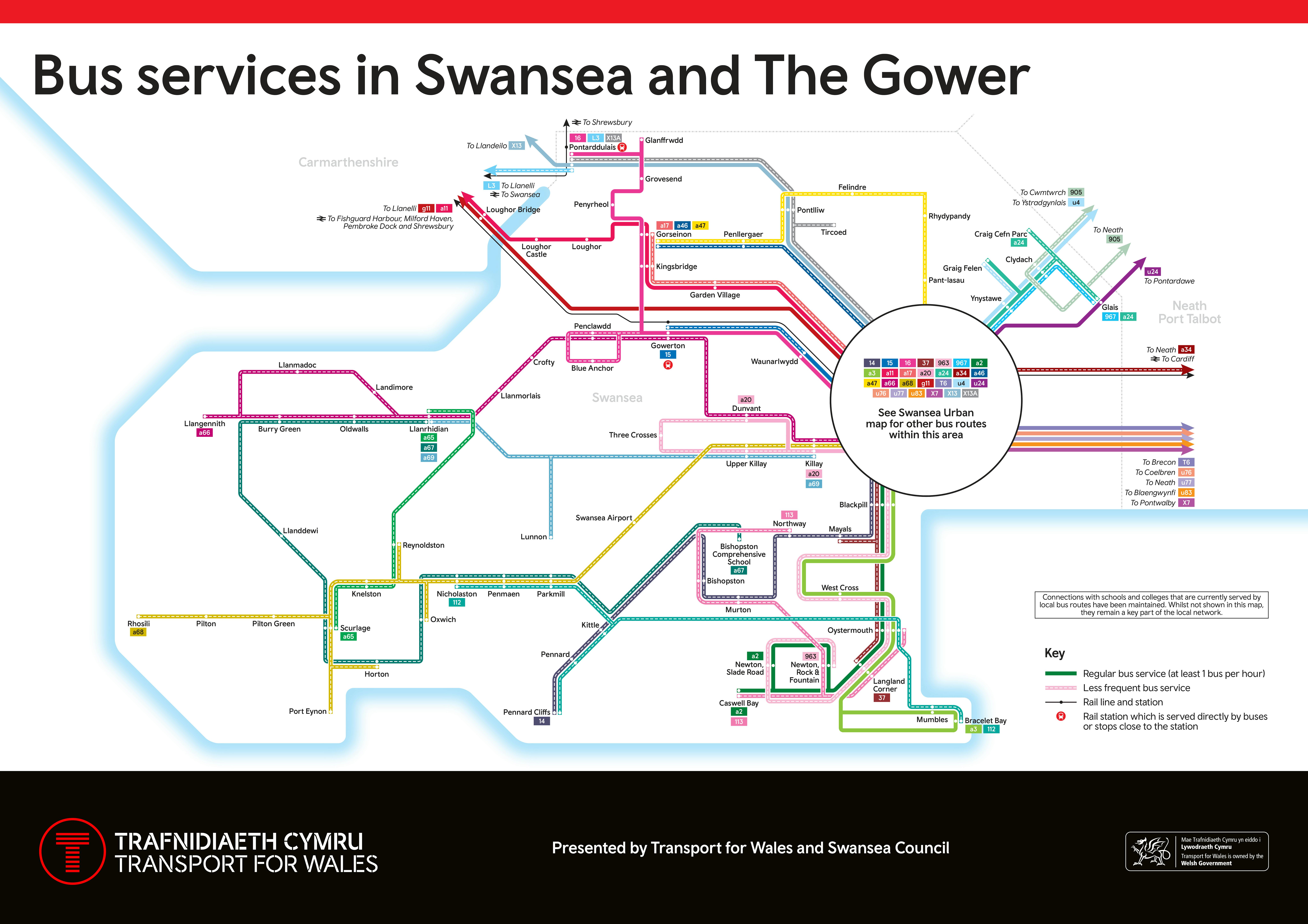 Graphic map showing the Proposed Base Network in Rural Swansea and the Gower
