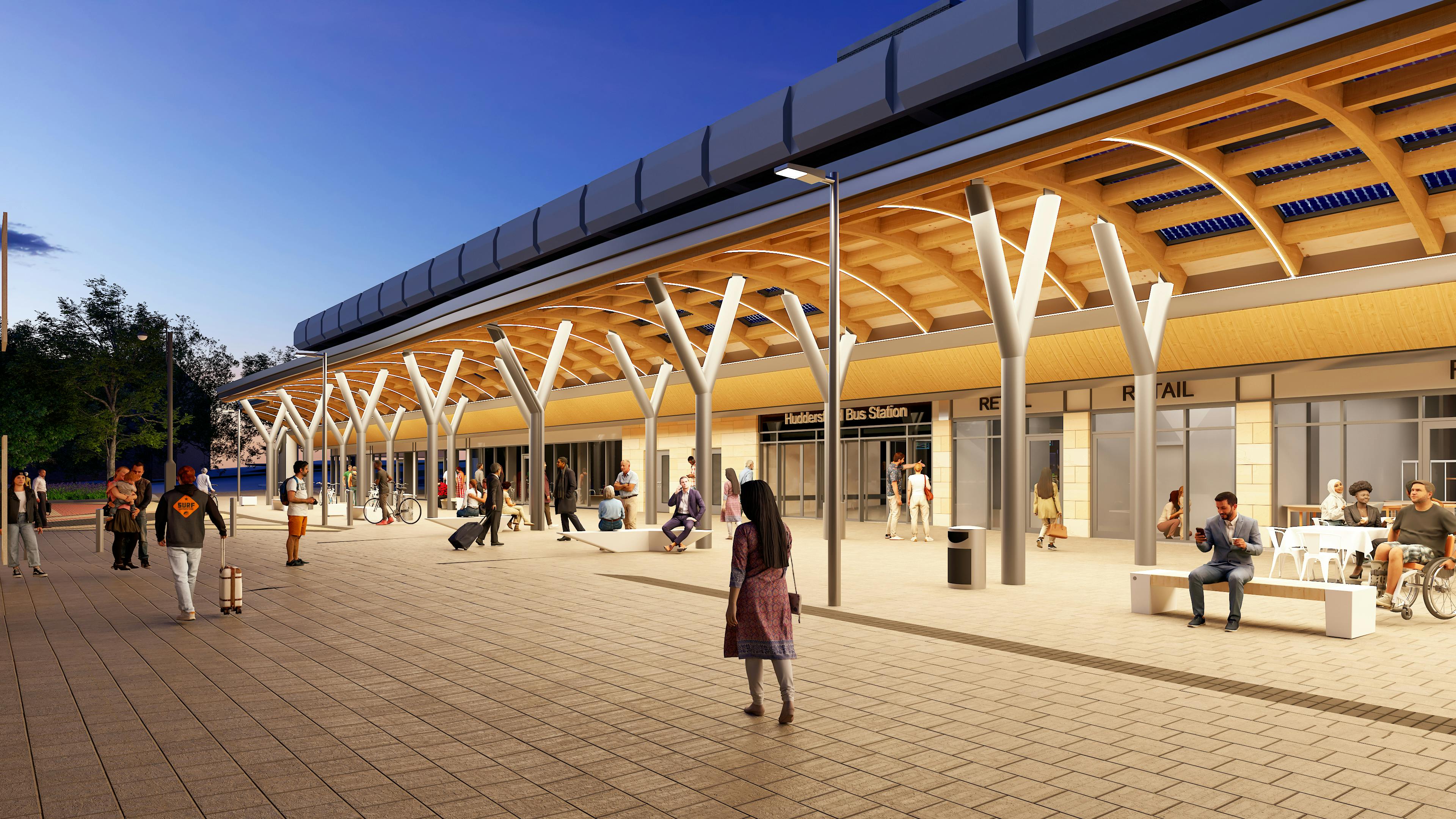 Huddersfield Bus Station Canopy View in the evening 